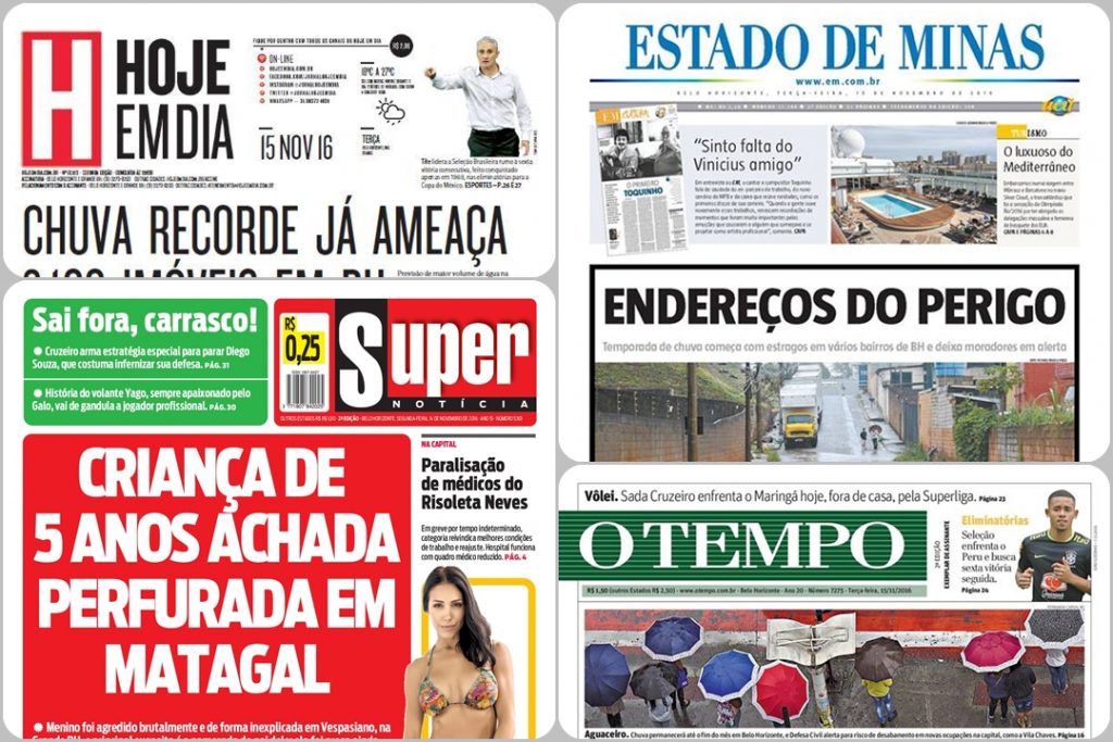 Capas dos principais jornais de Belo Horizonte nesta terça-feira, 15 de novembro Jornais 15 11