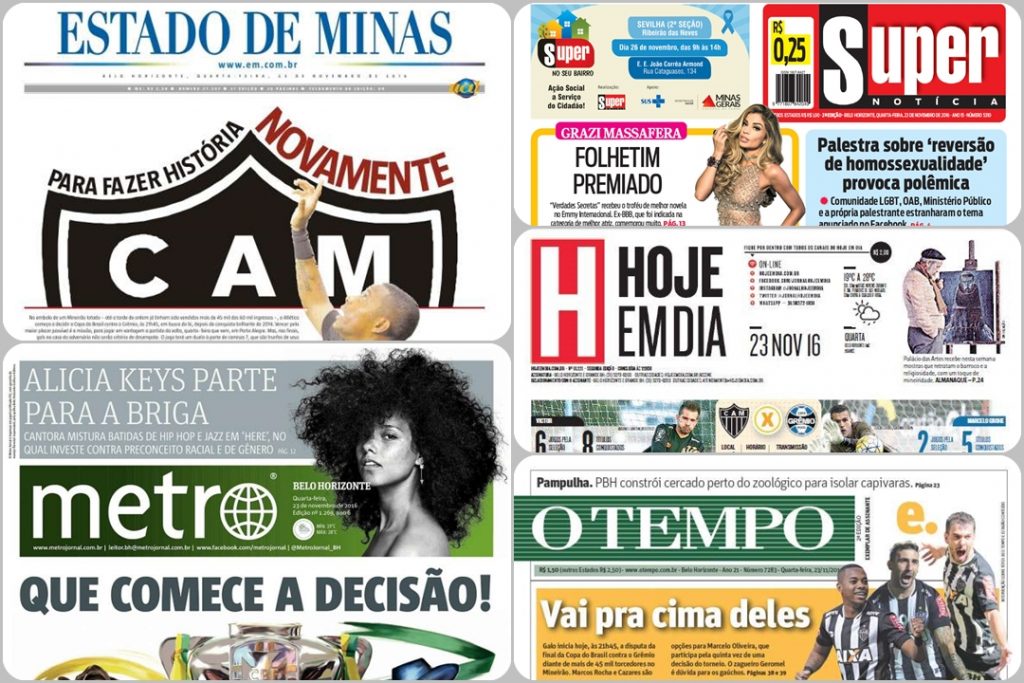 Capas dos principais jornais de Belo Horizonte nesta quarta-feira, 23 de novembro Jornais 23 11