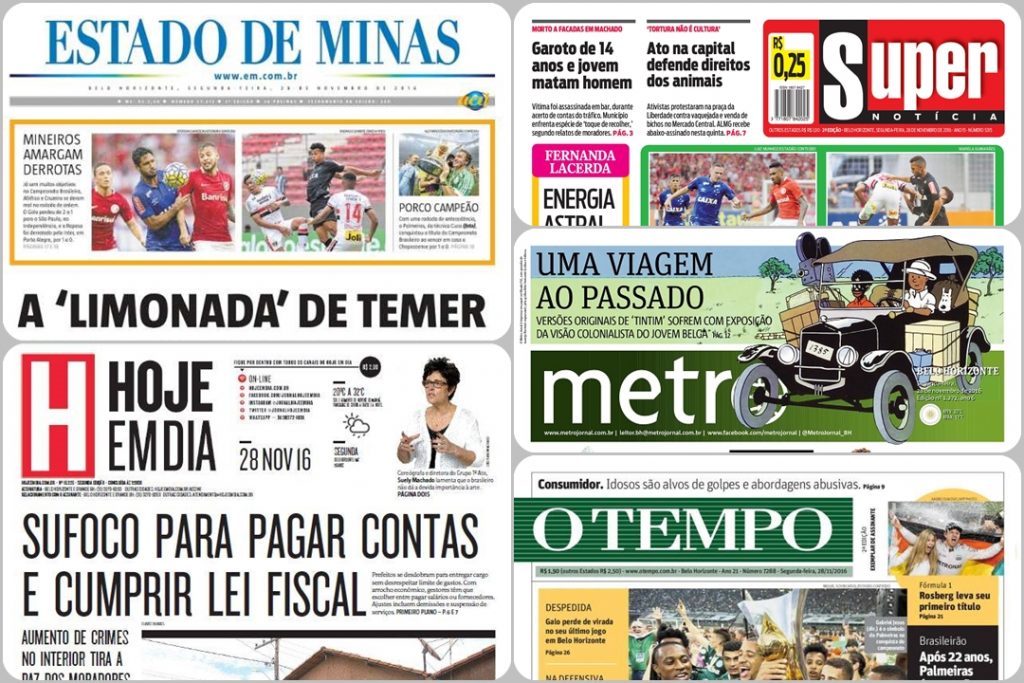 Capas dos principais jornais de Belo Horizonte nesta segunda-feira, 28 de novembro Jornais 28 11
