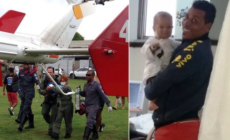 Bebê que ficou 10 minutos submerso ao cair em piscina recebe alta bebe salvo pelos bombeiros