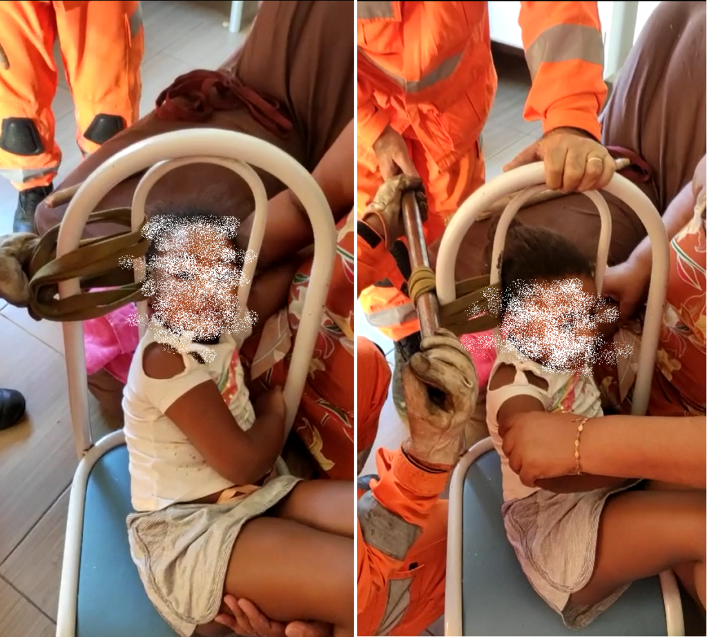 Criança de 3 anos fica com cabeça presa na cadeira em Ibirité - Foto: Divulgação/Corpo de Bombeiros