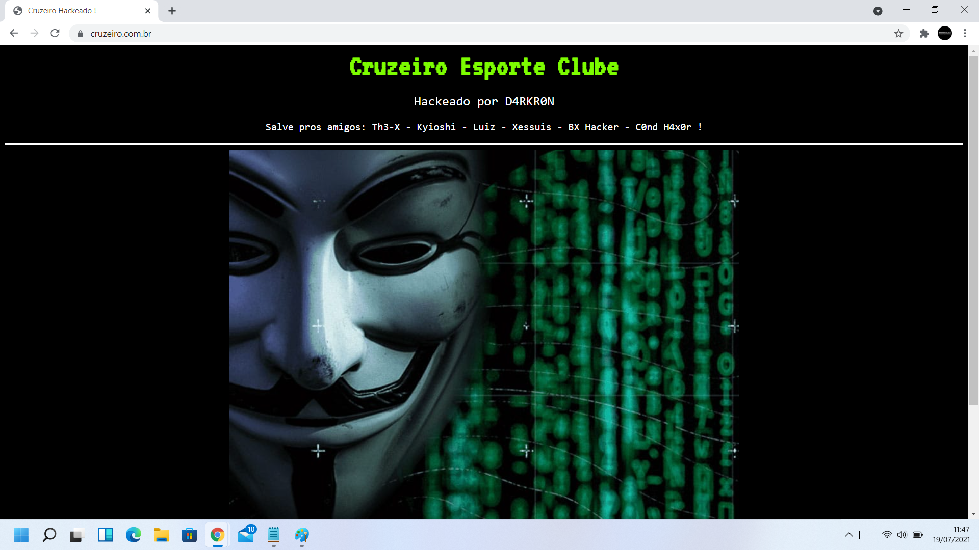 Site do Cruzeiro sofre novo ataque de hacker - Foto: Reprodução