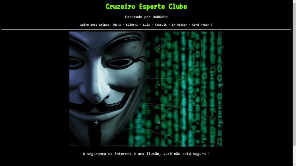 Site do Cruzeiro sofre novo ataque de hacker - Foto: Reprodução