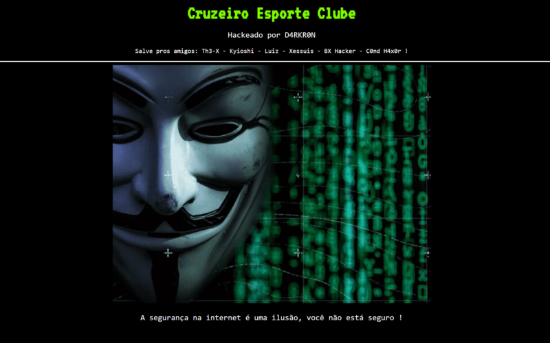 Site do Cruzeiro sofre novo ataque de hacker - Foto: Reprodução