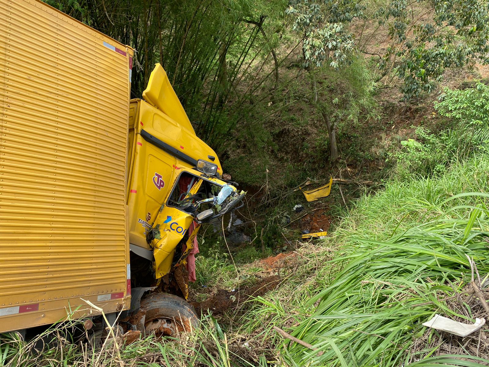 Motorista morre após caminhão dos Correios cai em ribanceira na BR-262, em Reduto - Foto: Divulgação/Corpo de Bombeiros