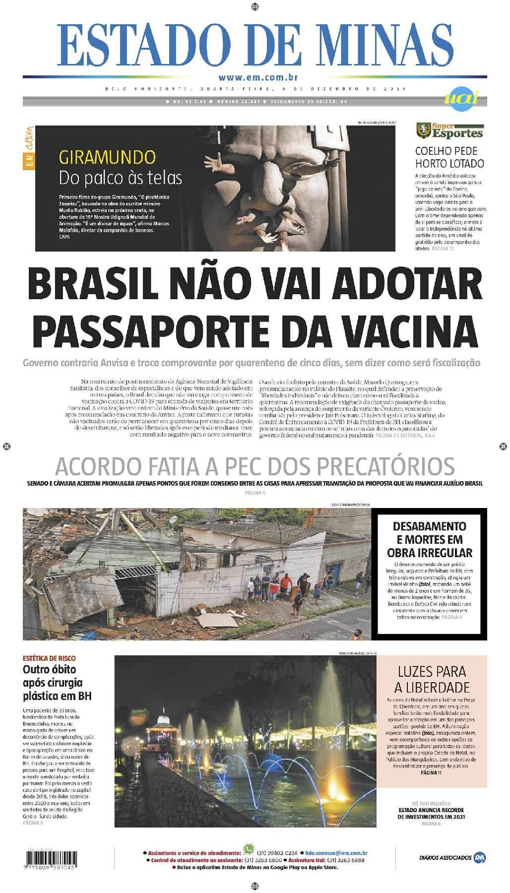 Capas Dos Principais Jornais De Belo Horizonte Nesta Quarta Feira 08 De Dezembro Por Dentro 