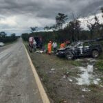 Duas pessoas ficam feridas após capotamento de carro na MGC-259, em Inimutaba - Foto: Divulgação/CBMMG