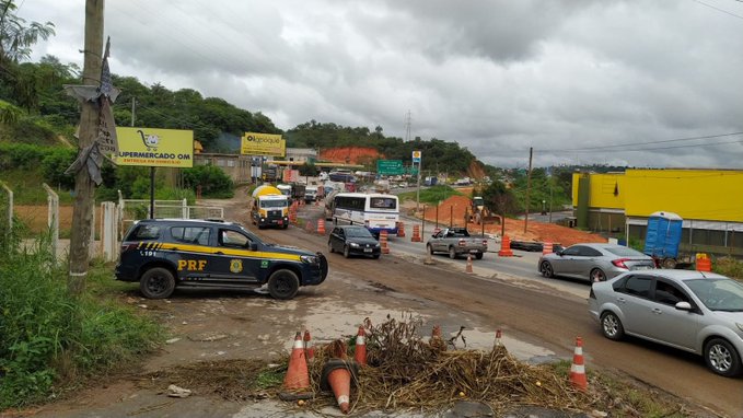 Obras causa congestionamento na BR-381, em Sabará até o Anel Rodoviário - Foto: Divulgação/PRF