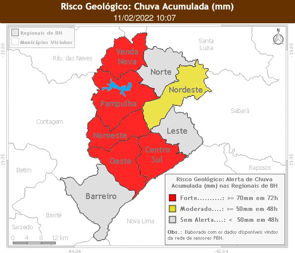 Defesa Civil emite alerta de risco geológico em Belo Horizonte - Foto: Divulgação/Defesa Civil de Belo Horizonte