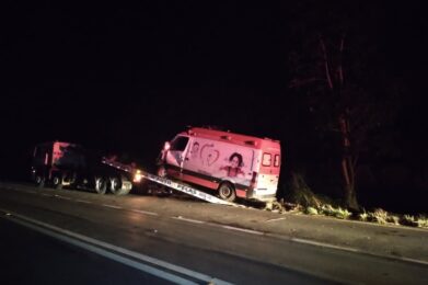 Acidente entre ambulância e caminhonete deixa três pessoas feridas na BR-251, em Unaí - Foto: Polícia Rodoviária Federal/Divulgação