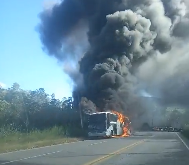 Ônibus pega fogo e interdita trânsito na BR-381, em Bela Vista de Minas - Foto: Reprodução