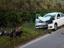 Funcionários de hospital de Juruaia morrem após batida entre moto e carro na BR-146, em Guaxupé - Foto: Divulgação/Corpo de Bombeiros
