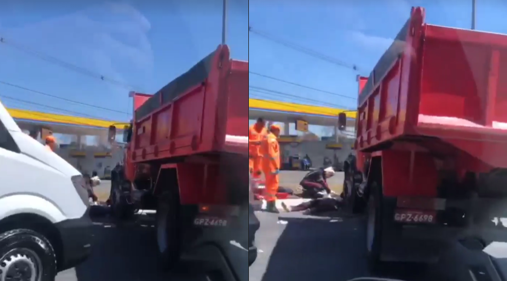 Motociclista fica ferido após acidente com caminhão na Via Expressa de Contagem - Foto: Reprodução/Redes Sociais