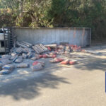 Três pessoas ficam feridas após caminhão tombar na MGC-146, em Andradas - Foto: Divulgação/Polícia Militar Rodoviária