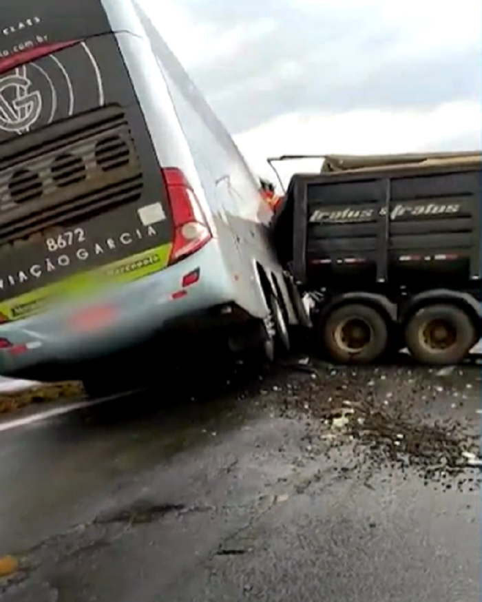 Grave acidente entre caminhão e ônibus deixa mortos e feridos na BR-153, entre Canápolis e Centralina - Foto: Reprodução/Redes Sociais