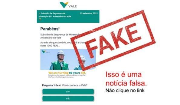 Vale emite alerta sobre falso subsídio de R$ 1 mil que circula nas redes sociais - Foto: Divulgação