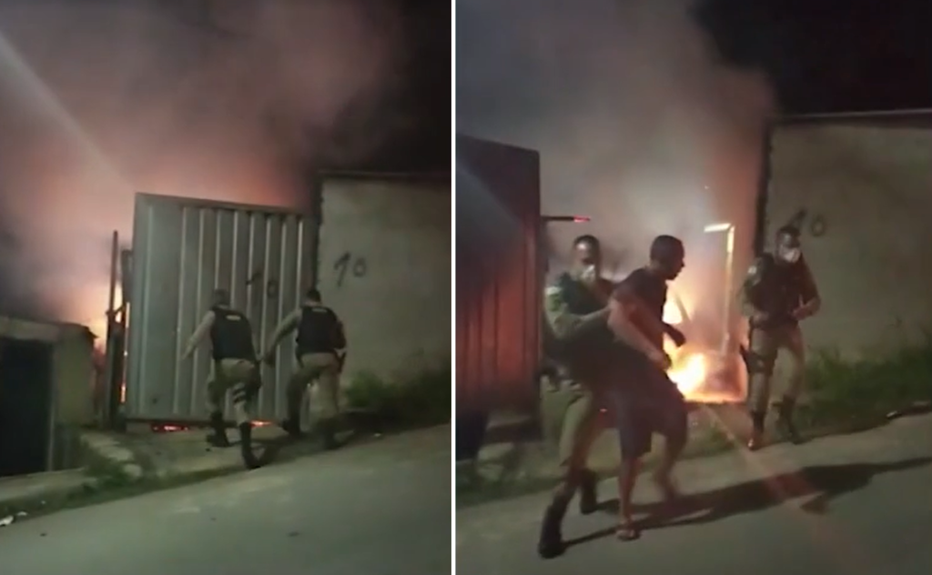 Homem é salvo de incêndio pela polícia em Ribeirão das Neves - Foto: Reprodução