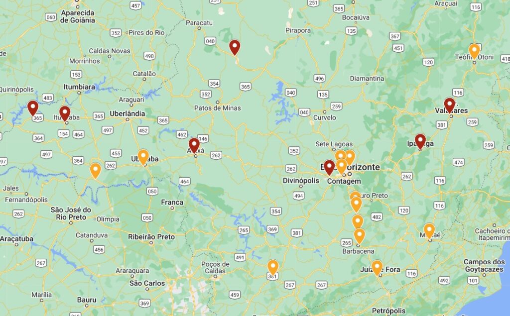 Mapa interativo mostra a situação de bloqueios nas estradas e rodovias em Minas Gerais - Foto: Por Dentro de Minas