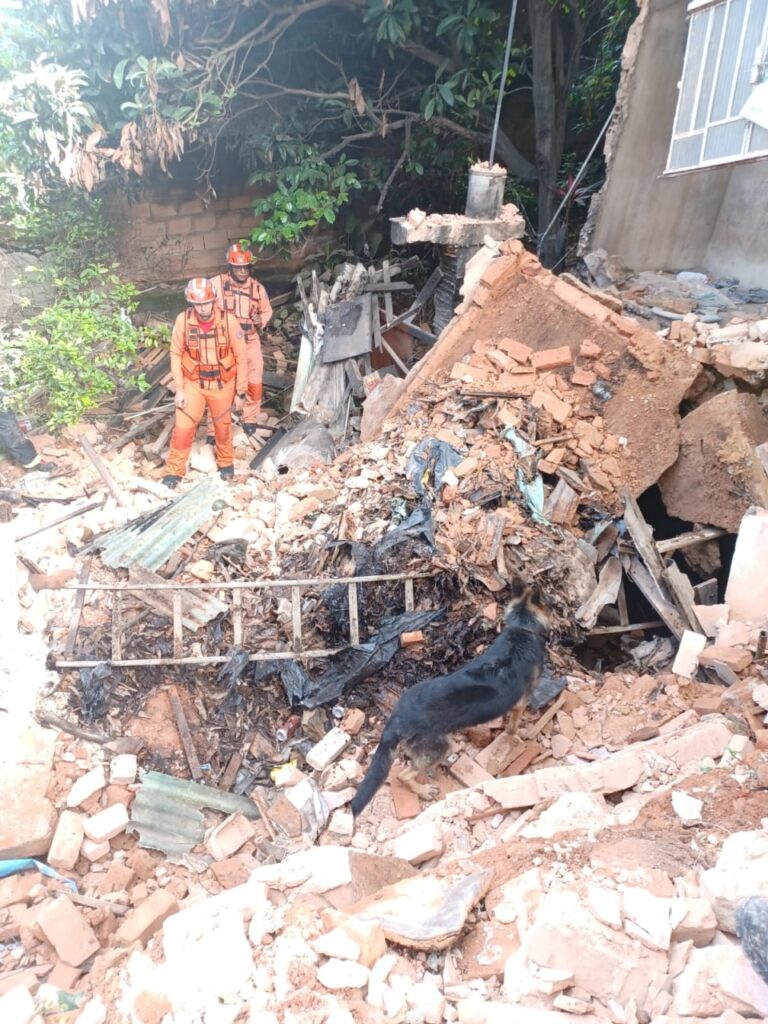 Bombeiros são mobilizados após casa desaba no bairro Novo Glória, em BH - Foto: Divulgação/CBMMG