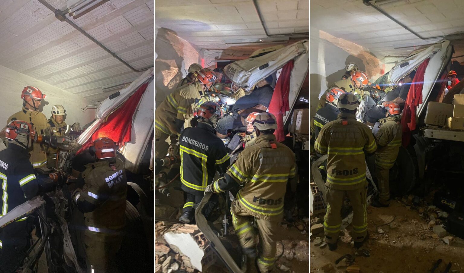 Motorista fica ferido após bater caminhão em muro da Copasa no bairro Santa Efigênia, em BH - Foto: Divulgação/CBMMG