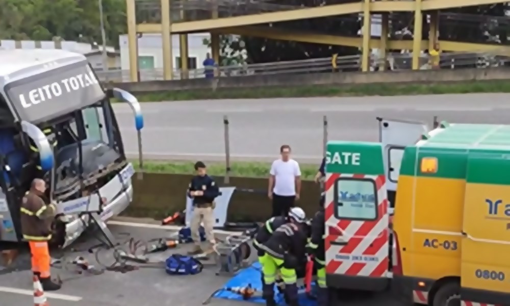 Ônibus com 23 passageiros bate na traseira de carreta na Rodovia Fernão Dias, em Extrema - Foto: Reprodução