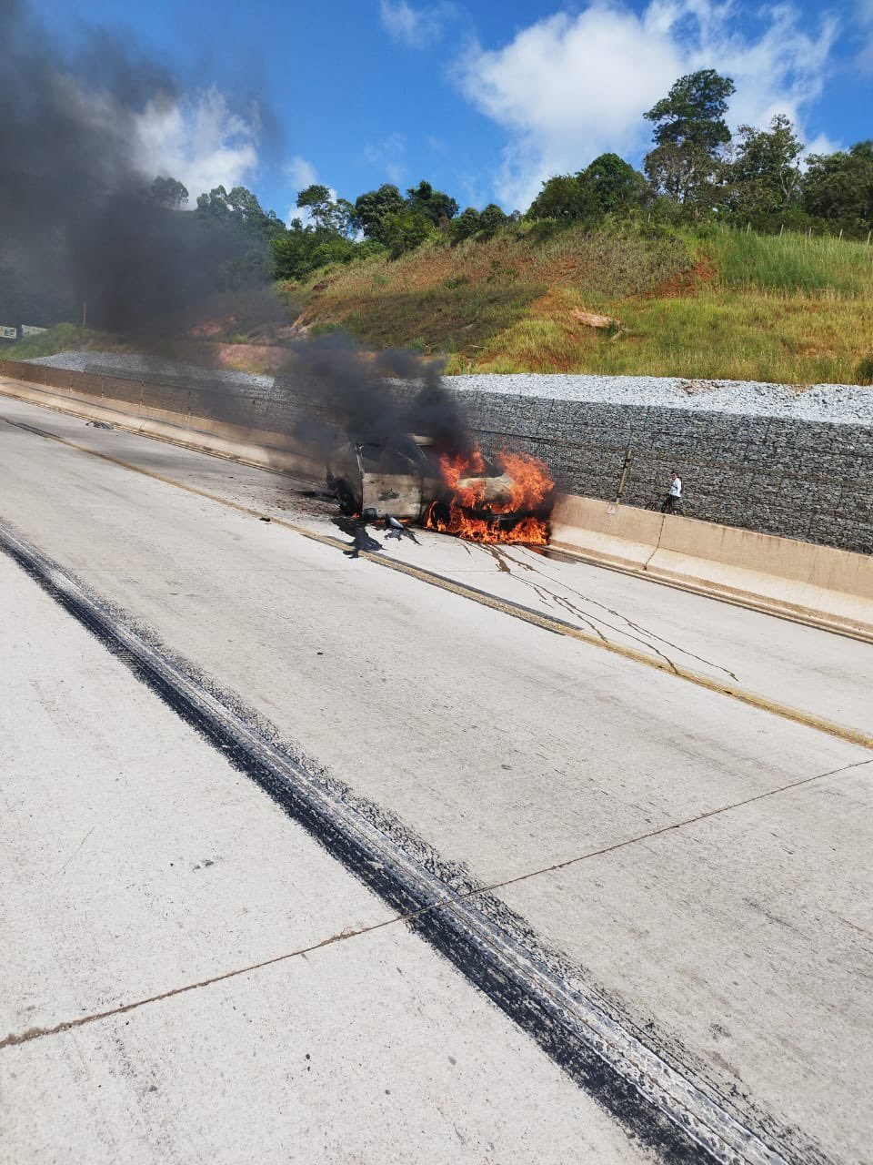 Motorista morre carbonizado após bater carro na mureta da BR-381, em Bom Jesus do Amparo - Foto: Reprodução/Redes Sociais