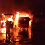 Incêndio em garagem destrói cinco ônibus em Mariana - Foto: Divulgação/CBMMG