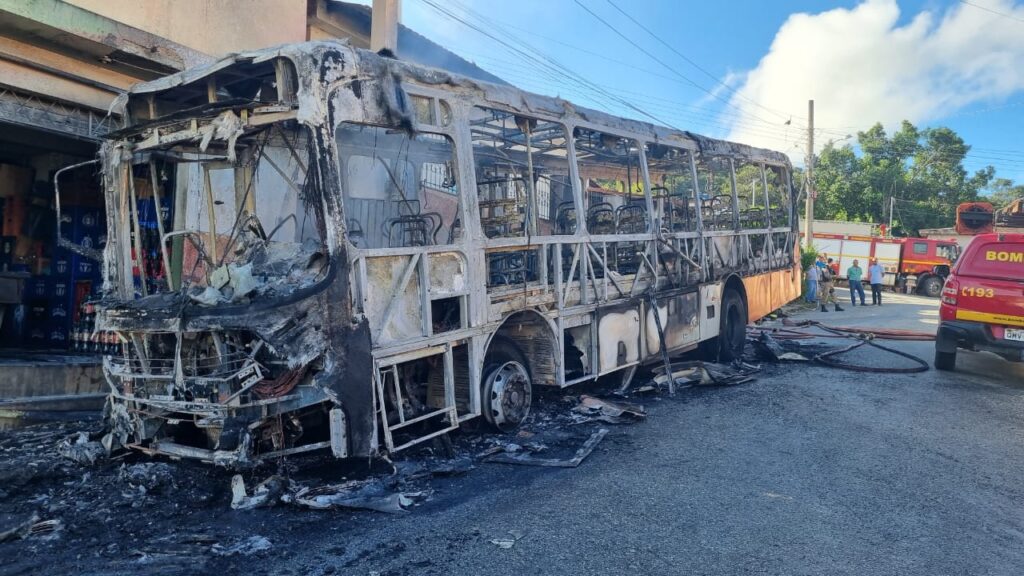 Ônibus pega fogo, chamas atingem imóveis e mata cachorro em Itaúna - Foto: Divulgação/CBMMG