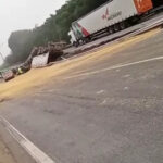 Homem morre após tombar carreta e interditar trecho da Rodovia Fernão Dias, em Itapeva - Foto: Reprodução/Redes Sociais