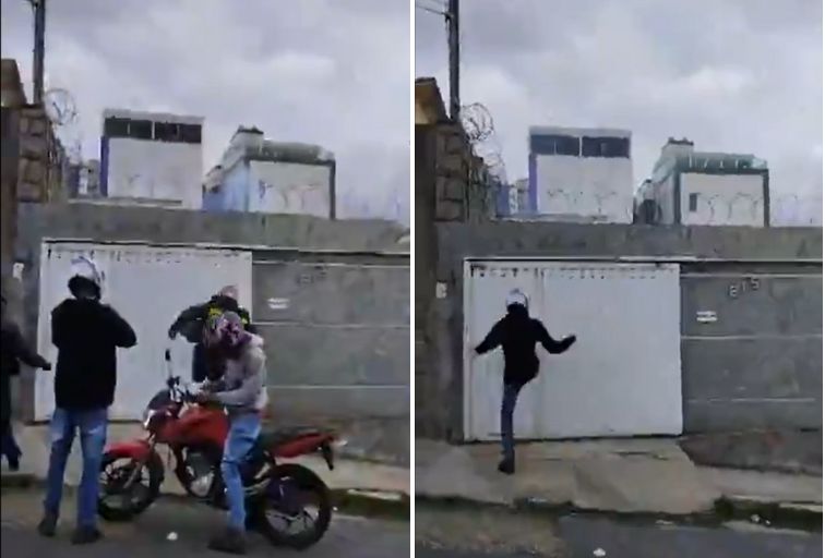 Vídeo mostra ataques de motoboys contra portão de casa de família onde entregador de aplicativo foi agredido - Foto: Reprodução