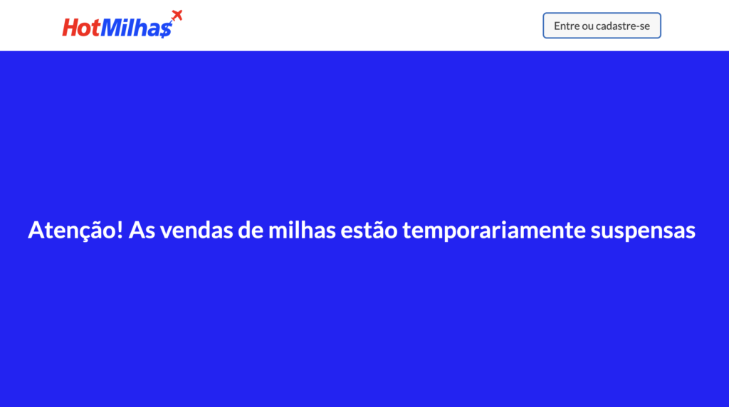 Hotmilhas, empresa do grupo 123 Milhas, suspende compra de milhas no site - Foto: Reprodução/Site Hotmilhas