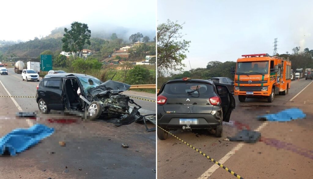 Acidente entre carro e caminhão deixa uma pessoa morta na BR-356, em Itabirito - Foto: Divulgação/Corpo de Bombeiros