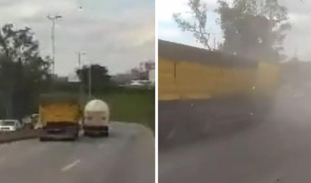 Briga de trânsito entre carretas termina em acidente no Anel Rodoviário, em BH - Foto: Reprodução/Redes Sociais