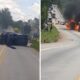 Caminhão de lixo tomba, pega fogo e interdita totalmente BR-381, em Sabará - Foto: Reprodução