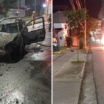 Carro bate em poste e pega fogo na Avenida Antônio Carlos, em BH - Foto: Divulgação/Corpo de Bombeiros