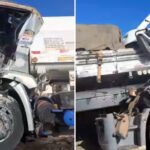 Engavetamento de três caminhões deixa vítima fatal presa às ferragens na BR-262 - Foto: Reprodução/Redes Sociais