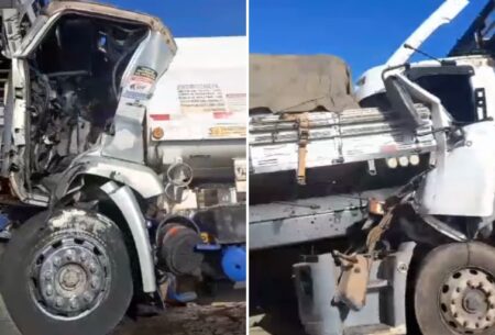 Engavetamento de três caminhões deixa vítima fatal presa às ferragens na BR-262 - Foto: Reprodução/Redes Sociais