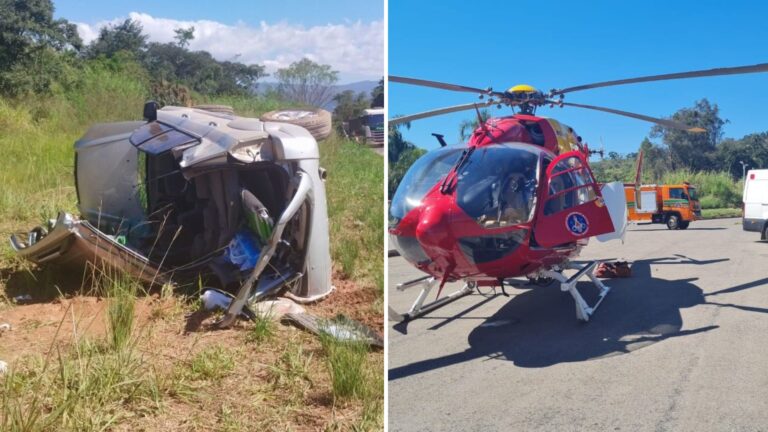 Acidente deixa três pessoas gravemente feridas na BR-356, em Itabirito - Foto: Divulgação/Corpo de Bombeiros