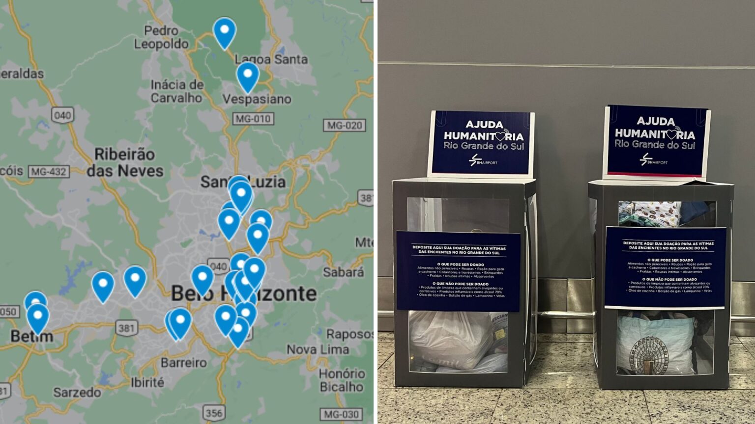 Confira mapa de onde doar em BH para ajudar as vítimas das chuvas no RS - Foto: Por Dentro de Minas + BH Airport