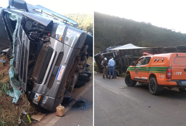 Acidente com carreta deixa vítima presa às ferragens na BR-356, em Itabirito - Foto: Divulgação/CBMMG