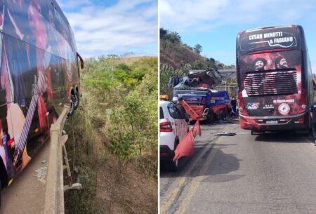 Ônibus da dupla César Menotti e Fabiano sofre acidente na BR-262, em MG - Foto: Reprodução/Redes Sociais