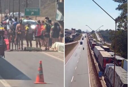 Indígenas protestam e provoca mais 17 km de lentidão na BR-381, na Grande BH - Foto: Reprodução/Redes Sociais