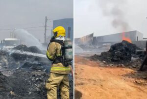 Incêndio de grandes proporções atinge depósito de lixo em Araxá - Foto: Divulgação/CBMMG