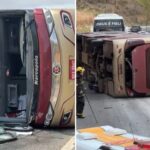 Ônibus com 60 ocupantes tomba e deixa feridos na BR-418, em Carlos Chagas - Foto: Divulgação/CBMMG