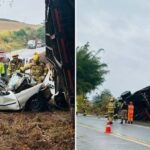Carreta cai sobre carro e motorista morre esmagado na MGC-491, em Elói Mendes - Foto: Divulgação/CBMMG