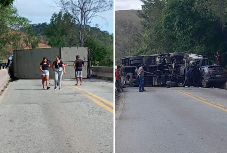 Acidente entre carro e caminhão deixa quatro vítimas na BR-040, em Juiz de Fora - Foto: Reprodução/Redes Sociais