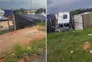 Acidente entre caminhão e carreta interdita parcialmente Anel Rodoviário, em BH - Foto: Reprodução/Redes Sociais