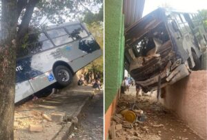 Ônibus sem freio bate em muro de creche e deixa feridos em BH - Foto: Divulgação/Corpo de Bombeiros