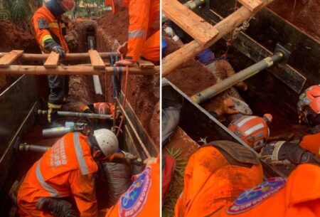 Trabalhador é resgatado após ser soterrado em obra no Hospital Júlia Kubitschek, em BH - Foto: Divulgação/Corpo de Bombeiros