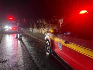 Motorista de carreta morre após capotamento na BR-381, em Santana do Paraíso - Foto: Divulgação/Corpo de Bombeiros